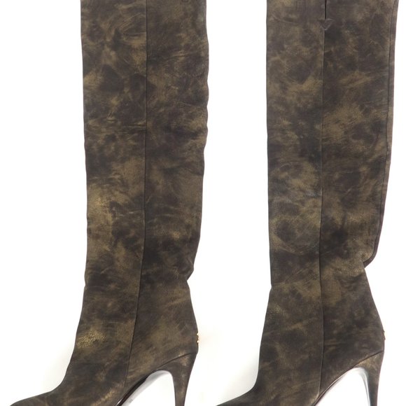 Chanel *BRAND NEW* Leather Knee-High Two-Tone Heeled Boots Size 39-1/2 - Picture 2 of 10